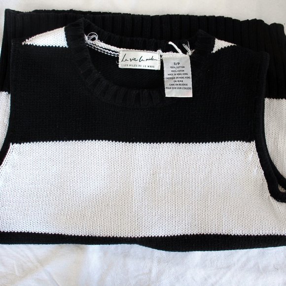 Vintage Striped Vest Pullover Black White Wide Stripe Sleeveless Knit Sw… - Picture 6 of 6